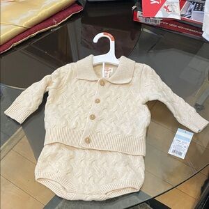 Cat & Jack Cream Knit Baby Jacket and Onesie
